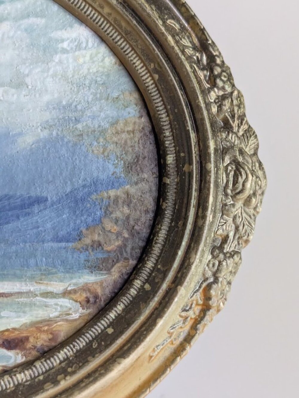 Vintage Oval Framed Oil Painting Ocean Sailboat Vintage Seascape Art Painting 8" - Picture 9 of 15